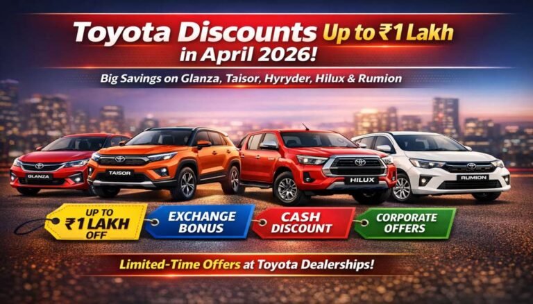 Toyota Offers Discounts Up to Rs 1 Lakh in April 2026 Glanza, Hyryder, Hilux Among Top Deals
